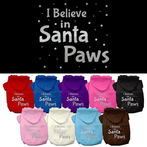 Christmas Pet, Dog Cat Hoodie Screen Printed, "I Believe In Santa Paws"
