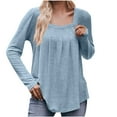 thumbnail image 2 of ClodeEU Womens Square Neck Pleated Tunic Blouse, Fall Long Sleeve T Shirts,Soft Casual Loose Fit Tee Tops Light Blue,Womens Plus XL, 2 of 7