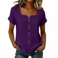 thumbnail image 4 of Craaazy Summer Short Sleeve Shirts for Women Plus Size Solid Color Cotton Casual Summer Tops for Outings, 4 of 10