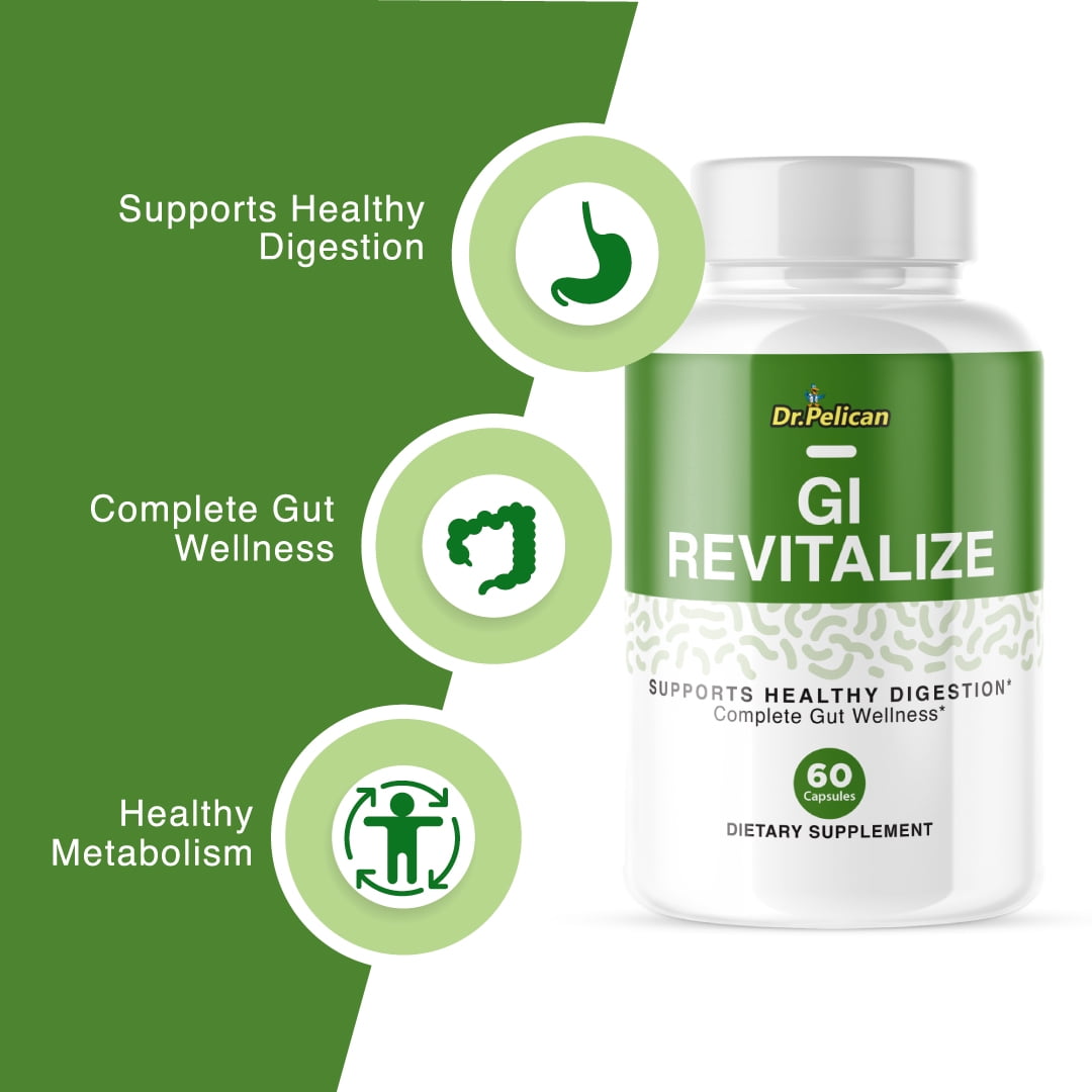 GI Revitalize -Digestive Support- 2 Bottles- 120 Capsules- Dr. Pelican