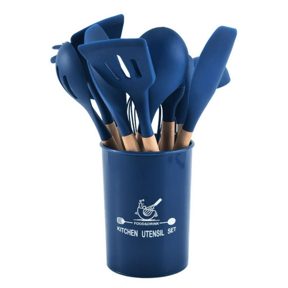 TESNN Cooking Utensils Nonstick Cooking Utensil Set with Plastic Grid Silicone Cooking Utensil Set (Dark Blue