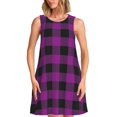 thumbnail image 1 of Fotbe Purple Black Plaid Vestido de Verano sin Mangas para Mujer – Vestido Midi Línea A, Estilo Camiseta Floral, Vestido Playero Casual y Fluido, 1 of 7