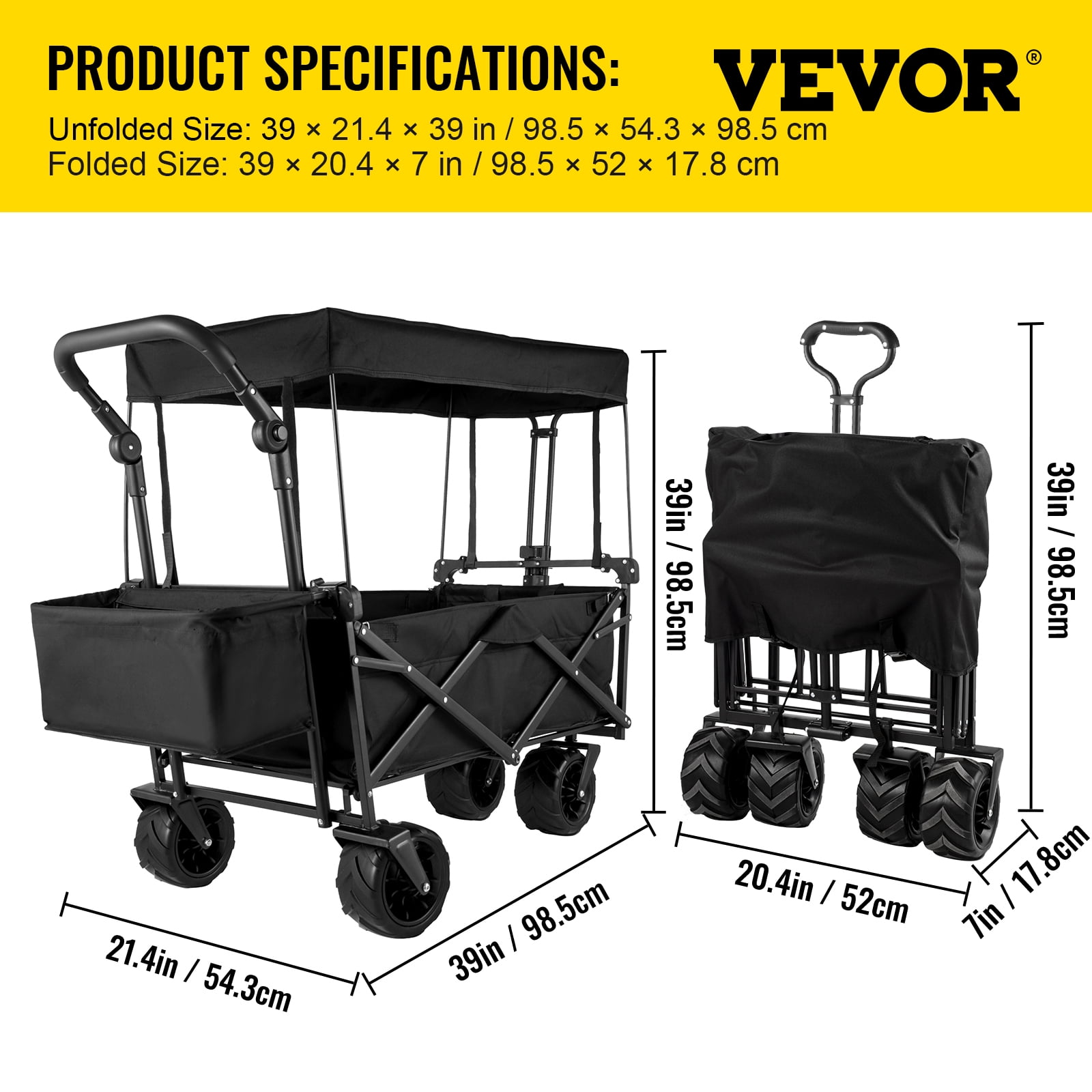 VEVOR 220.5 lbs Capacity with Garden Wagon with Removable Canopy