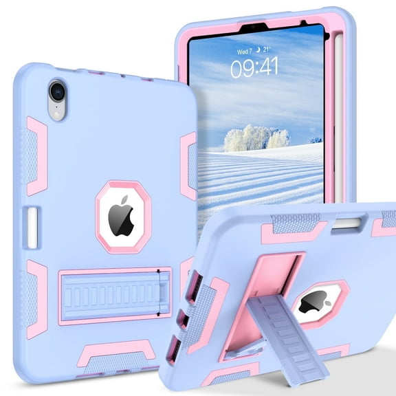 DUEDUE iPad mini 7 2024 / iPad mini 6 2021 8.3" With Rugged KickStand , Flexible Silicone Rubber Shell Shockproof Cover Case for iPad mini7/iPad mini 6 , Blue