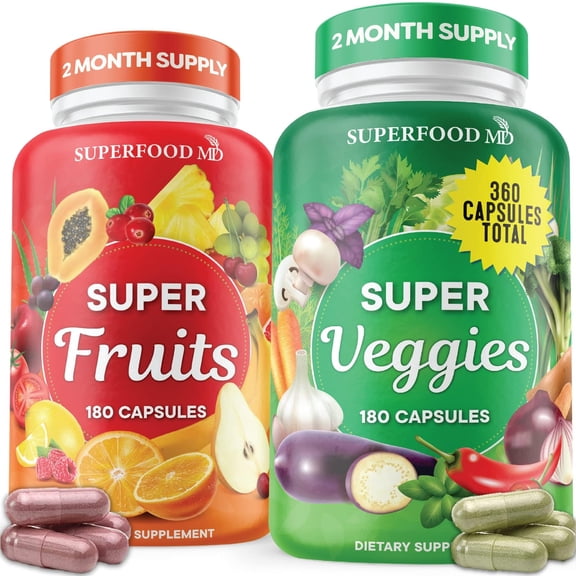 Superfood Fruit and Veggie Supplement - BSL1 360 Whole Super Fruit and Vegetable Supplements & Vitamin, Natural Energy Levels, with Olive Leaf Soy Free- 180 Count (Pack of 2)