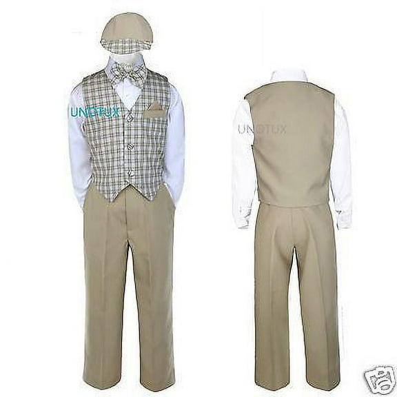Altotux Infant Boy & Toddler Khaki Wedding checks Vest Suit Outfits 0.24M, 2T 3T 4T