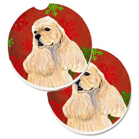 

Carolines Treasures SS4729CARC Buff Cocker Spaniel Red Green Snowflakes Christmas Set of 2 Cup Holder Car Coasters