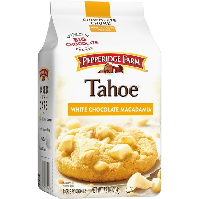 4Pack of Pepperidge Farm Tahoe White Chocolate Macadamia Nut Cookies, 7.2 oz – Crispy Gourmet Cookies with Buttery Nuts & Chocolate, With Olive Green Bowl By ValueNest