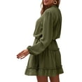 thumbnail image 5 of Sedceaty Women Mini Dress, Long Sleeve V Neck Lacing Solid Pleated Fall Dress for Casual Daily, 5 of 7