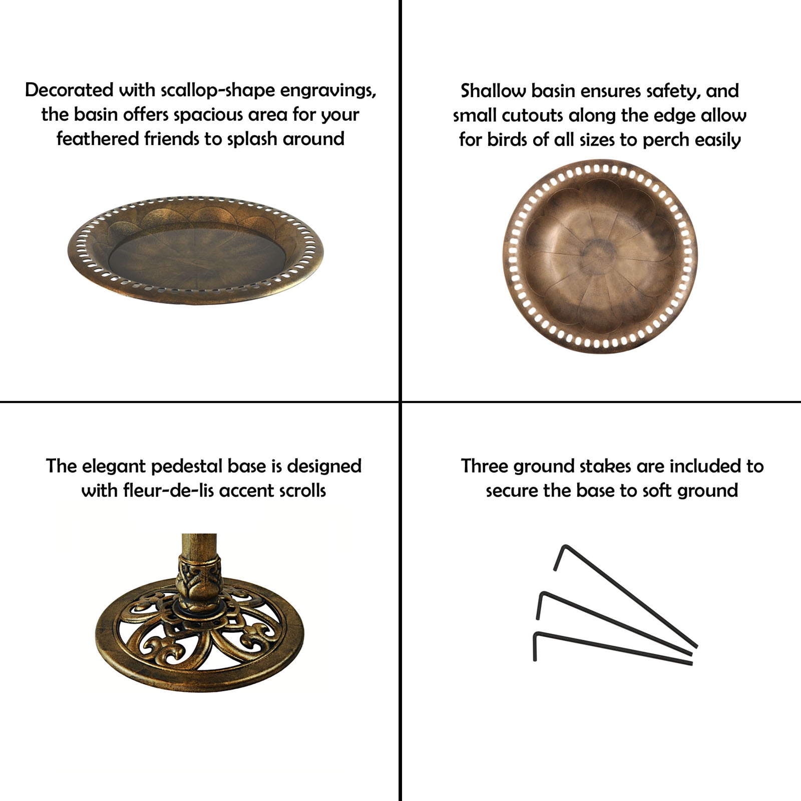 Westcharm 28 Inch Lightweight Poly Resin Outdoor Birdbath for Outside with Decoration Pedestal Base Stand - Antique Bronze (No bird included on the water bowl)