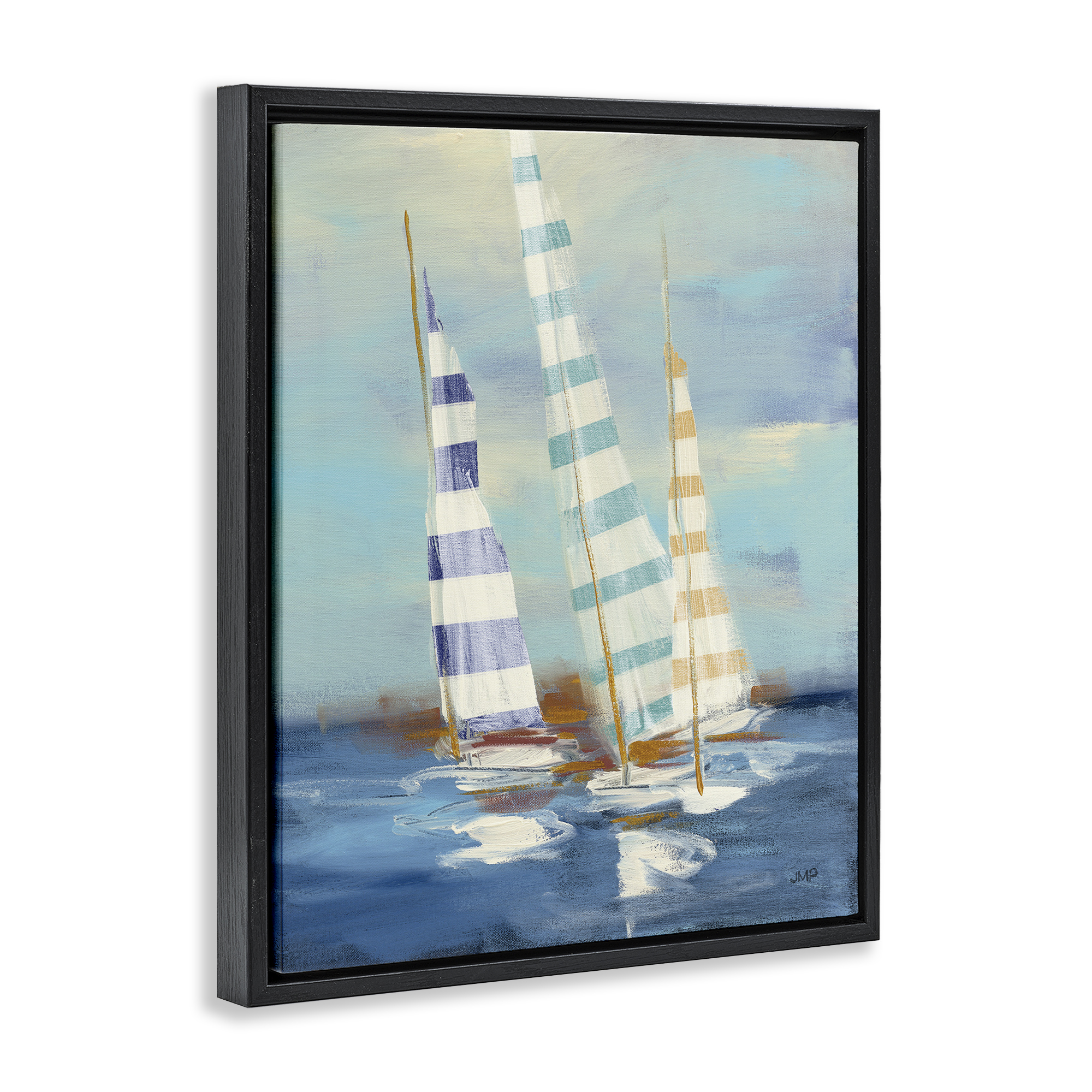 Stupell Industries Summer Regatta Boats Transportation Painting Black Floater Framed Canvas Art Print Wall Art, 17 x 21