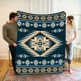 thumbnail image 2 of 1pc Aztec Geometric Print Flannel Blanket - Blue & Brown Traditional Design, Soft Warm All-Season Throw for Camping, Travel, Home Decor, 2 of 6
