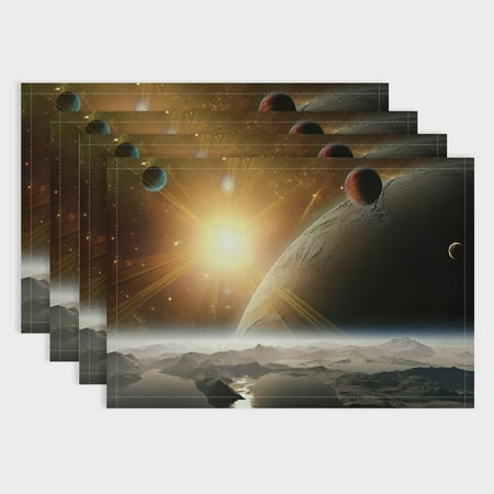 

ZHZY Outer Space Place Mats Set of 4 Moons Universe View from The Earth s Surface Galaxy Theme Art Print Washable Fabric Placemats for Dining Room Kitchen Table Decor 18x12in