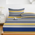 thumbnail image 6 of King Size Fitted Sheet Set - Navy Blue Yellow Striped 3 Piece Bedding Sets 16" Deep Pocket Fitted Sheet with 2 Pillowcases, Farmhouse Vintage Stripe Brushed Microfiber Hotel Luxury Bed Sheets, 6 of 9