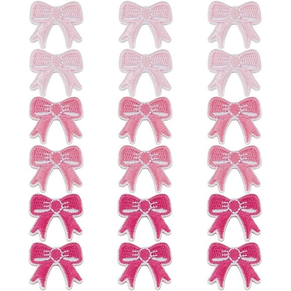 18Pcs Pink Bow Iron on Patches Light Pink Bow Stickers Pink Embroidery Patch Hot Melt Adhesive Chenille Applique Sewing Decor for DIY Jacket Backpack Harness