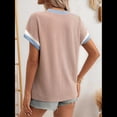 thumbnail image 4 of Blusa Informal de Corta con Cuello Redondo y Bloques de Color Acanalados para Mujer Caqui Oscuro L, 4 of 10