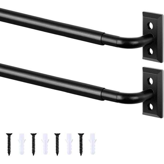 French Door Curtain Rod 2 Pack 8 to 12 Inch, 3/8" Diameter, Black