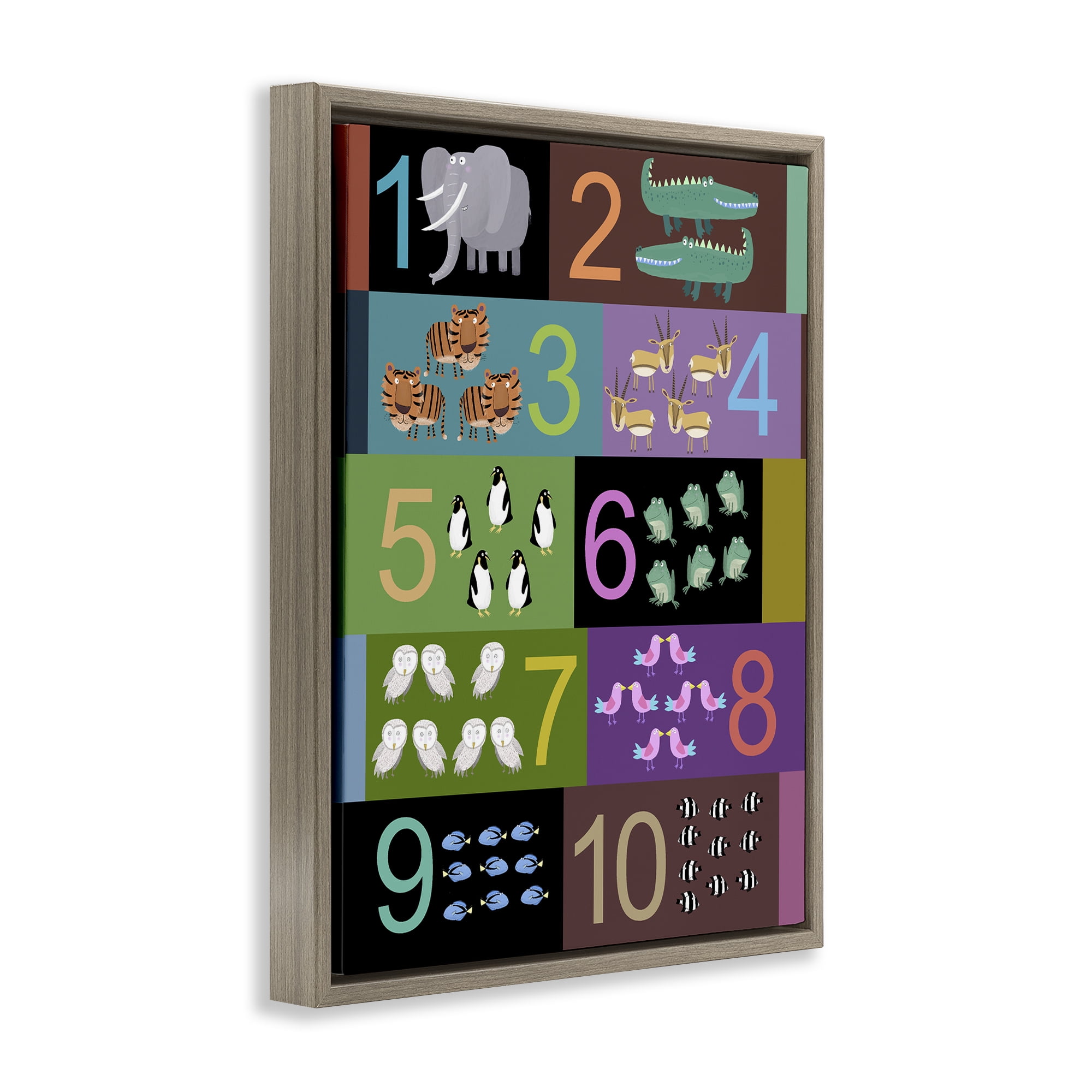 Blocked Kid's Educational Counting Brown Framed Floater Canvas Wall Art, design by Carla Daly