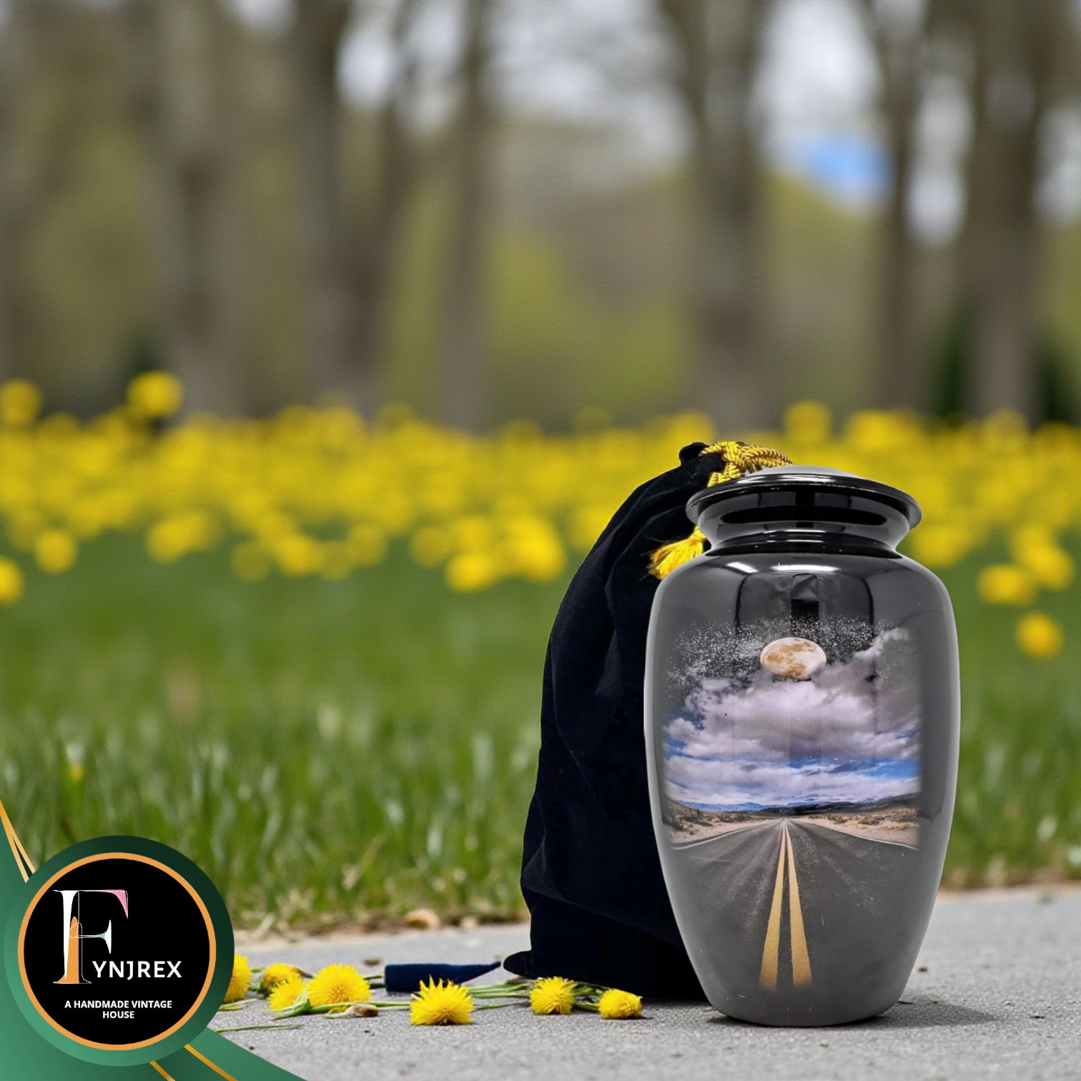 10-Inch Cremation Urn with Scenic Road Path Design – Large Memorial Urn 200 lb Capacity, for Human Ashes, Personal Tribute Keepsake
