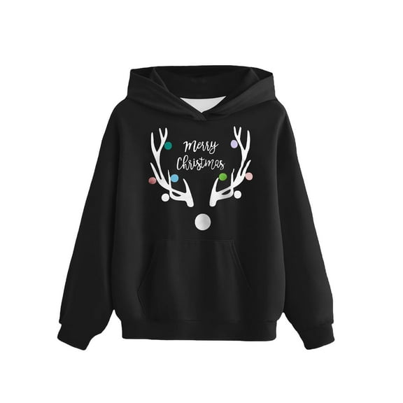 ZACPNCV Hoodies for Children's Shirt Pattern T-shirt Christmas Printed Short Top Suitable For Boys And Girls Aged Hooded Sweatshirt Black