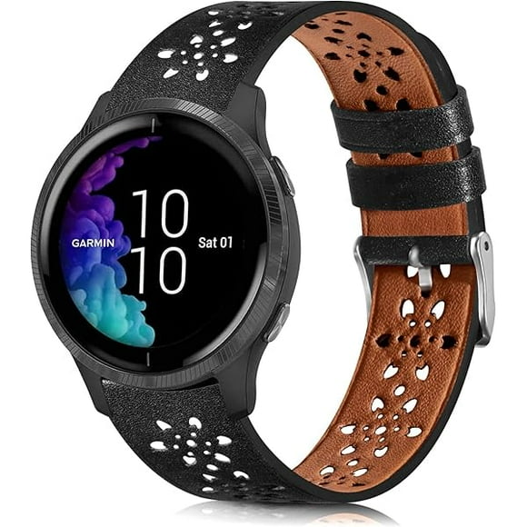 wonima11 Lace Leather Band Compatible with Garmin Vivoactive 3/5/Venu/Venu 2 Bands, Women Men, 20mm Breathable Slim Hollow-out Sports Replacement Band