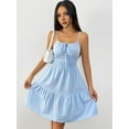 thumbnail image 5 of Womens Summer Spaghetti Strap Mini Dress Square Neck Sleeveless Smocked Waist Tiered Flowy Sundresses Blue M, 5 of 8