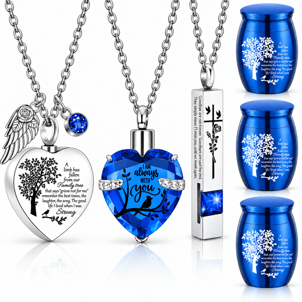 Cremation Urn Necklace for Ashes, Cremation Jewelry Set with Small Urns for Human and Pet Ashes, Family Keepsake Urn Necklace Set