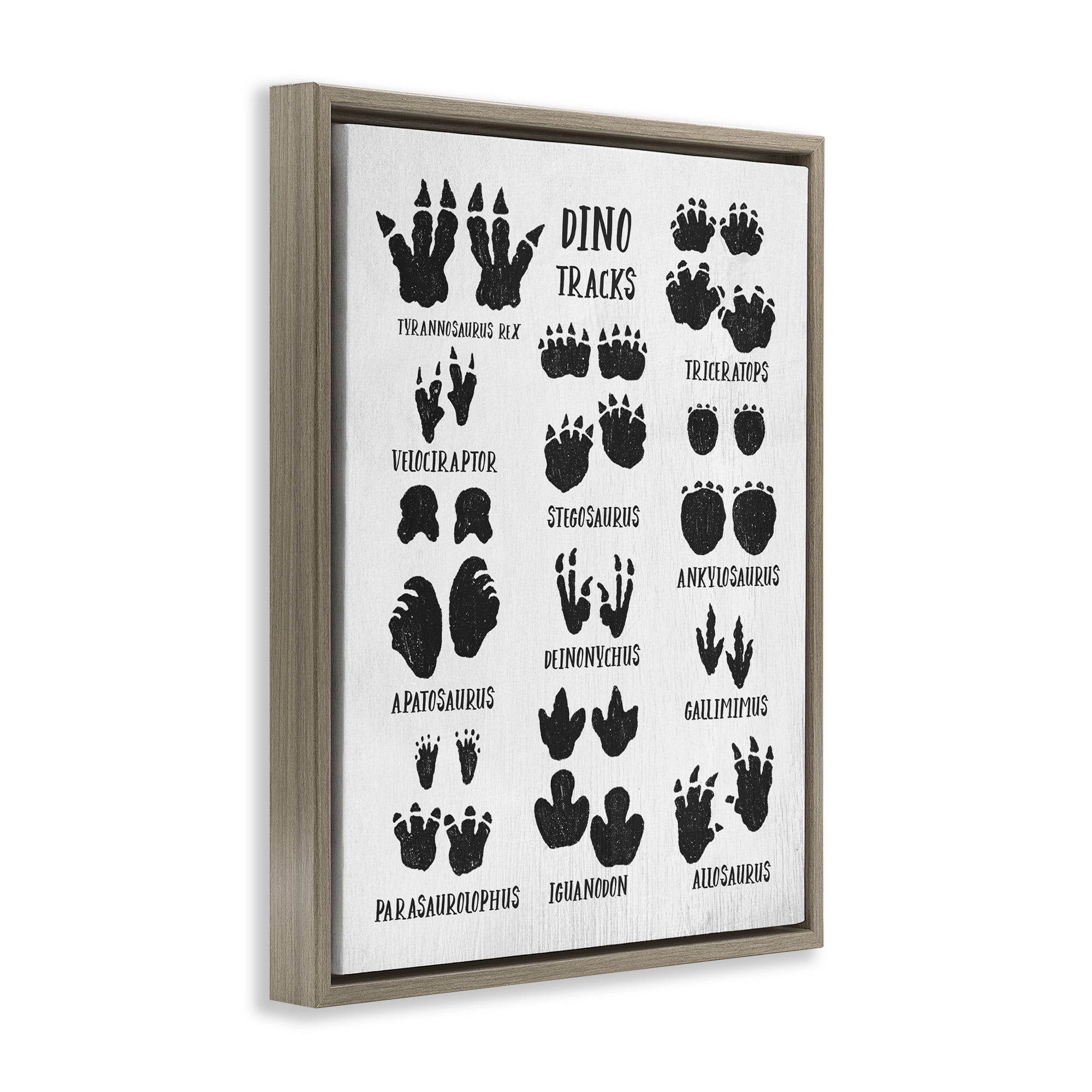 Stupell Industries Children's Rustic Dinosaur Track Chart Animals & Insects Painting Brown Floater Framed Canvas Art Print Wall Art, 17 x 21