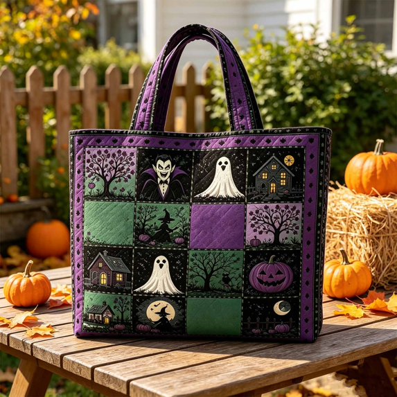 Resuable Eco Shopping Bag,Halloween Pumpkin Ghost 2D Embroidery Pattern Carry on Bag,Halloween Tote Gift Bags