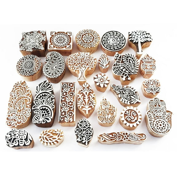 Royal Kraft Assorted Wooden Block Printing Stamps (Set of 25) Bulk01_25C