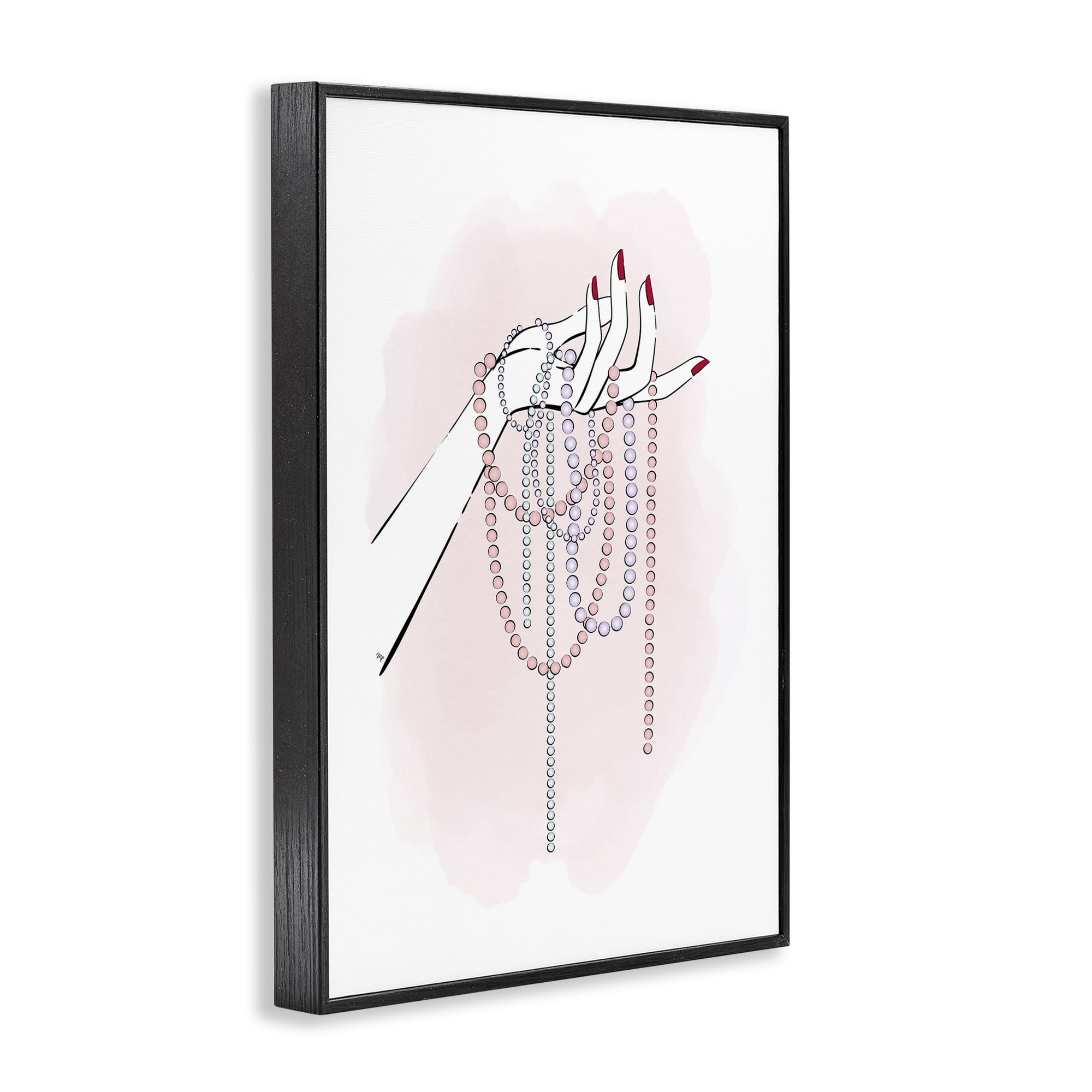 Stupell Industries Holding Beaded Jewelry Novelty Painting Black Framed Art Print Wall Art, 16 x 24