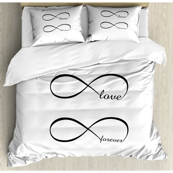 Ambesonne Love Duvet Cover Set, Infinity Monochrome, Queen, Black White