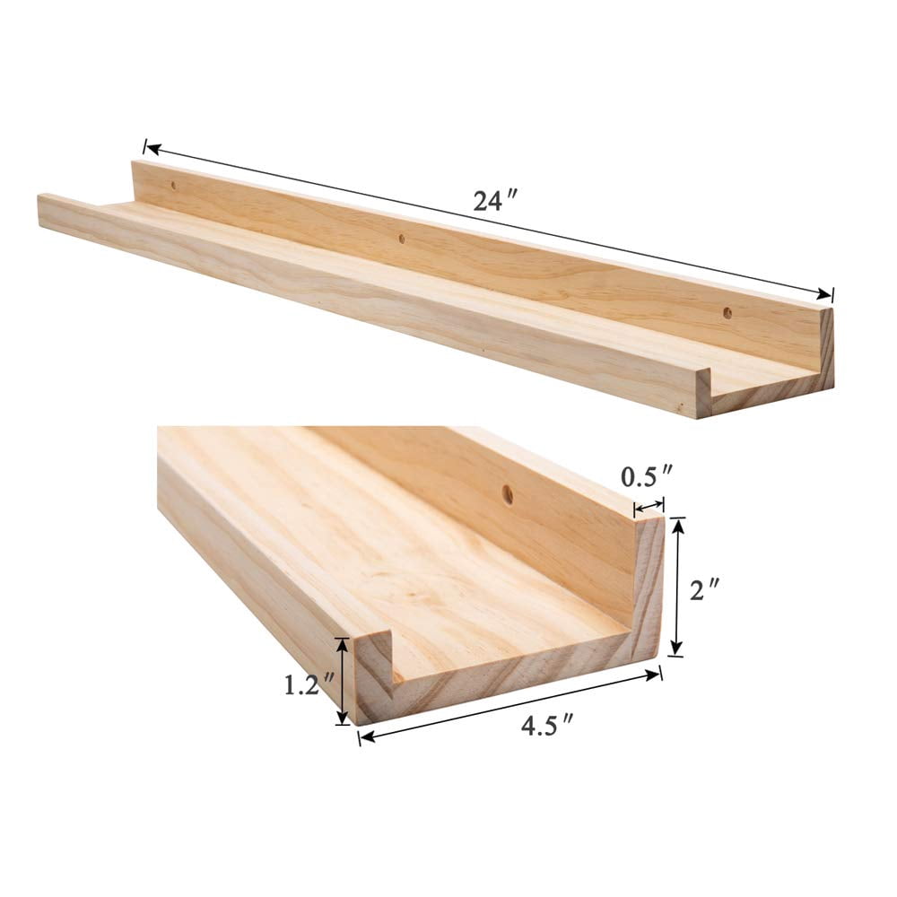 Wood Floating Shelves-wall Mounted Picture Shelf Photo Ledge For Frames & Albums Display-24 Inch Book Vinyl Record Bedroom  Bathroom Living Room Kitchen Decor