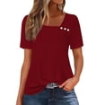 thumbnail image 2 of Usted Es Más Que una Camisa de Puntuación de Prueba, de Moda Casual Color Sólido Botón de Manga Corta Cuello en V para Mujeres, 2 of 5