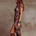 thumbnail image 2 of Morttic Women's Printed V-Neck Short Sleeve Dress – Bohemian Asymmetrical Hem Pleated Waist Elegant Summer Outfit Multicolor，XS, 2 of 6