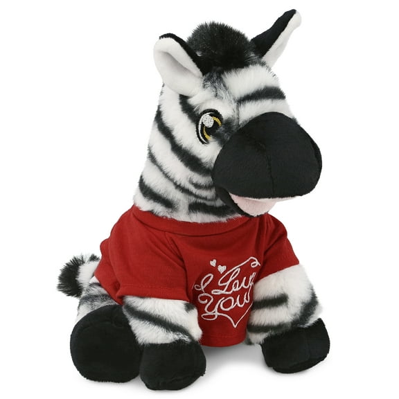 DolliBu I LOVE YOU Zebra Plush- Cute Zebra Plush Stuffed Animal with I Love You Red Shirt For Valentine, Anniversary, Romantic Date, Boyfriend, or Girlfriend Gift - 9 inches