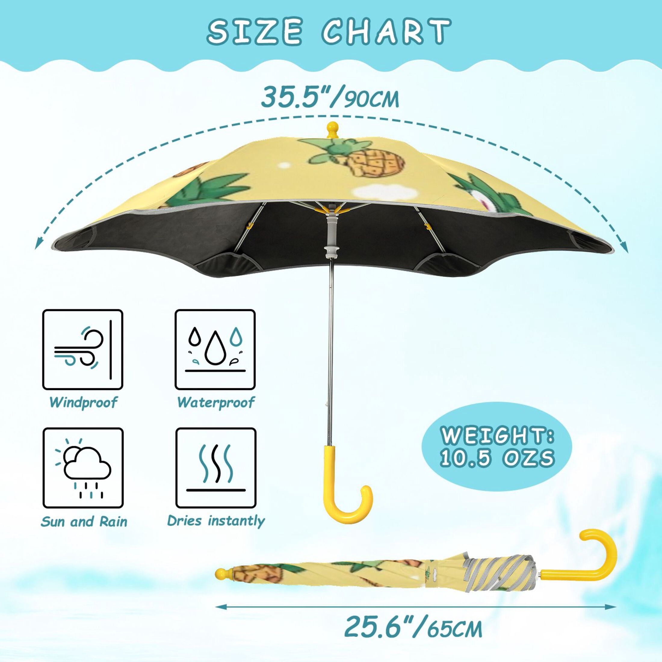 BZSMCE Folding Umbrellas Rain & UV Protection Windproof In Cat Pineapple Yellow Pattern