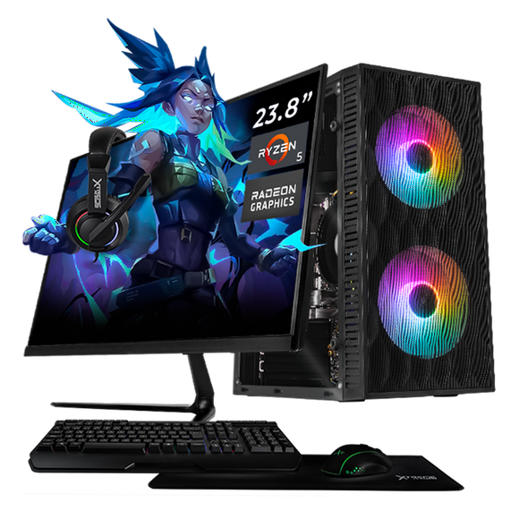 Computadora Escritorio Completa Xtreme PC Gaming AMD Radeon Vega 11 Ryzen 5 3400G 16GB SSD 1TB Monitor 23.8 75Hz WIFI Black gaming ligero, oficina, estudio y hogar