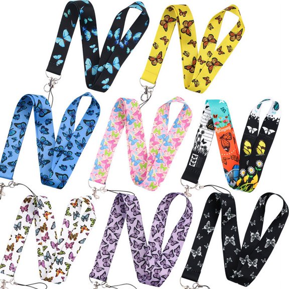 6 Pack Lanyards for ID Badges Holder Cruise Cute Keys Women Hall Pass Card Holder Ship Card,Breakaway Safety Office Neck Printed Lanyard with Butterfly Patterns