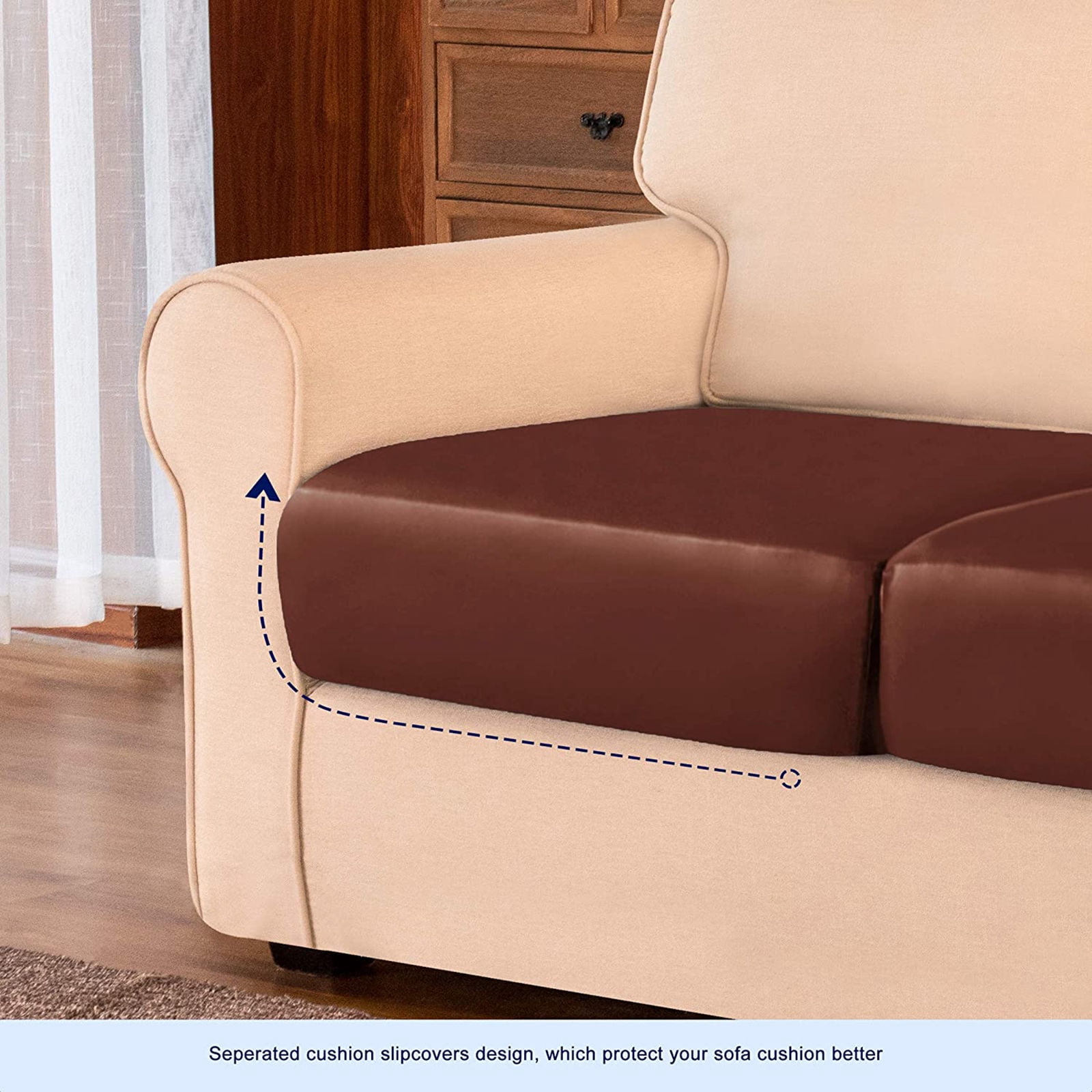 Water Resistant Cushion Cover, Leather Couch Cushion Cover Soft Furniture Protector Easy to Clean and Durable Cushion Cover for Restaurant-Orange-2-Seat