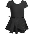 thumbnail image 3 of WIBACKER Girls Ballet Leotards Kids Short Sleeve Crisscross Back Dance Dress Outfit with Removable Shiny Skirt Combo, 3 of 10