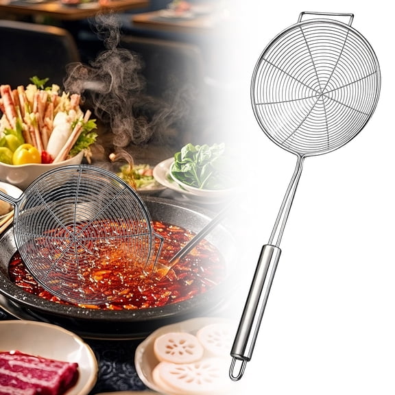 1PC Stainless Steel Kitchen Spider Strainer with Wooden Handle Ergonomic Design for Easy Gripping for Cooking and Frying Easy Liquid Separation Kitchen Essential, 16cm/6.3Inch