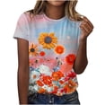 thumbnail image 2 of ICHUANYI Clearance Women's Casual Loose Floral Print Crewneck Printed Short Sleeve T-Shirt Tops(Multicolor, XXL) ICHUANYI WER2023080806716, 2 of 7