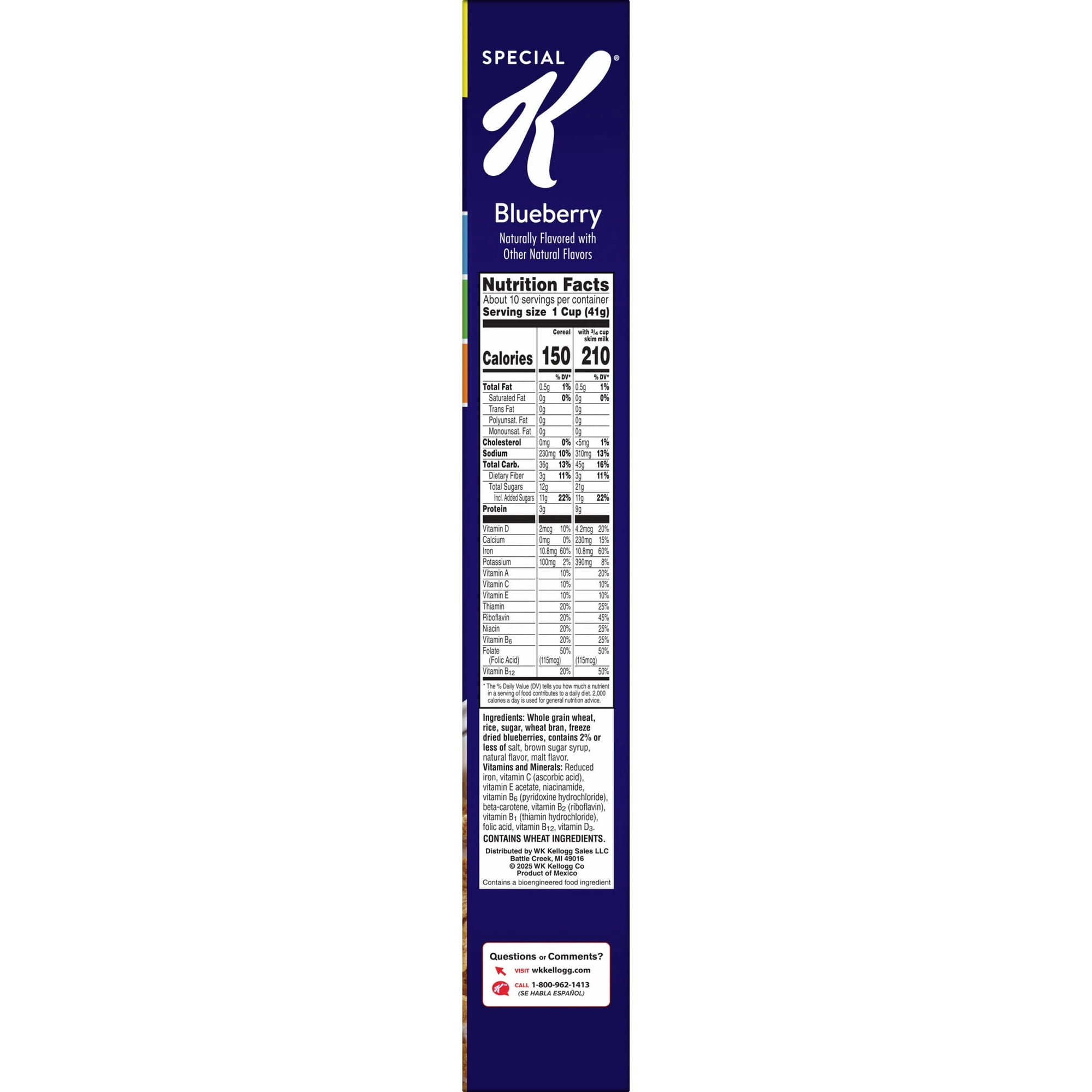Kellogg's Special K Blueberry Breakfast Cereal, Good Source of Fiber, 15.5 oz