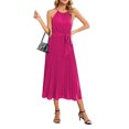 thumbnail image 2 of Blotona Women Dresses Sleeveless Off Shoulder Hanging Neck Pleated Solid Color Casual Club Party Summer Dresses, 2 of 9