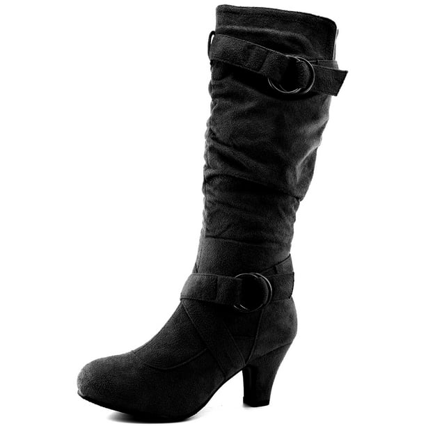 mid calf slouch boots with heel