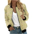 thumbnail image 1 of vdgthytj Blouson Bomber pour Femmes Tendance Imprimé Floral Fermeture Éclair Manches Longues Imperméable Automne avec Poches, 1 of 5