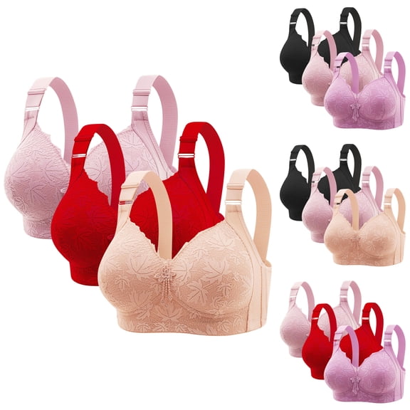 Paiwinds Women's Bralette 3-Pack Plus Size Lace Alluring Wirefree Comfort Everyday Breathable Support