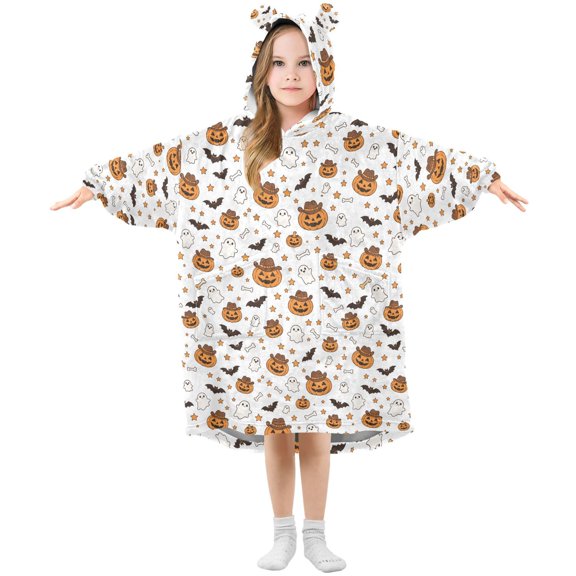 Wearable Blanket Hoodie Oversized Blanket Hoodie for Boys Girls Teens 3-14YR Cowboy Pumpkin Bat