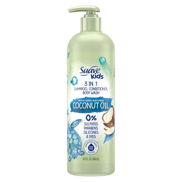 Suave Kids Naturals 3-in-1 Shampoo Conditioner & Body Wash with Coconut Oil, 16.5 oz